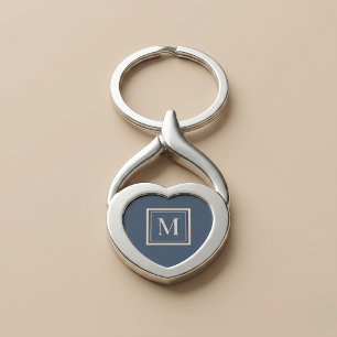 Porte-clés Monogramme encadré bleu personnalisé et vanille