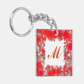 Porte-clés Monogramme encadré de fleurs - rouge et gris (Devant gauche)