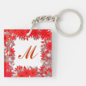 Porte-clés Monogramme encadré de fleurs - rouge et gris (Dos)