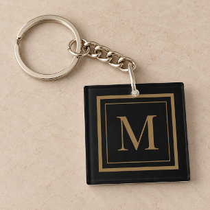 Porte-clés Monogramme encadré noir et or personnalisé