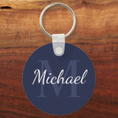 Porte-clés Monogramme et nom bleu marine personnalisés (Recto)