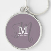 Porte-clés Monogramme et nom de calligraphie élégant violet (Devant)