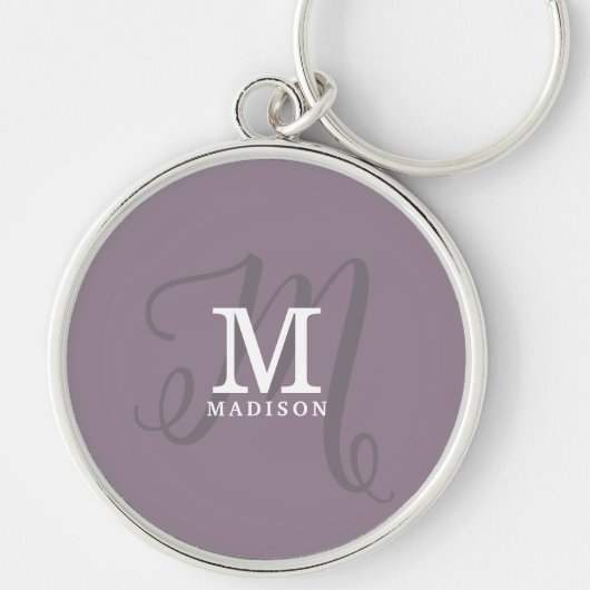 Porte-clés Monogramme et nom de calligraphie élégant violet (Devant)