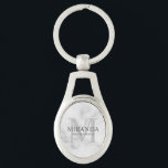 Porte-clés Monogramme et nom de la servante d'accueil personn<br><div class="desc">Ajoutez une touche personnelle à votre mariage avec le monogramme et le cadeau de nom personnalisé de la femme de ménage. Ce design présente le nom de la femme de ménage personnalisée avec titre et date mariage en gris et monogramme en gris clair comme arrière - plan, dans le style...</div>