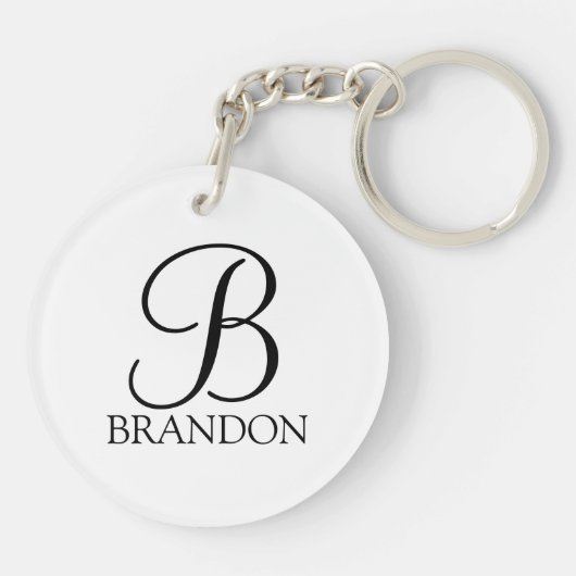 Porte-clés Monogramme et nom de script personnalisé (Dos)