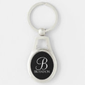 Porte-clés Monogramme et nom de script personnalisé noir (Devant)