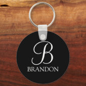 Porte-clés Monogramme et nom de script personnalisé noir (Recto)