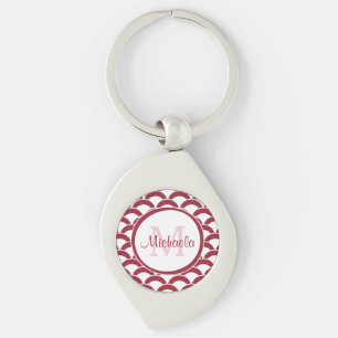 Porte-clés Monogramme et nom des pétoncles rouges et blancs m