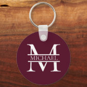 Porte-clés Monogramme et nom Elegant Bourgogne Personnalisé (Recto)