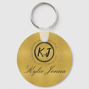 Porte-clés Monogramme et nom en écriture moderne faux or céle
