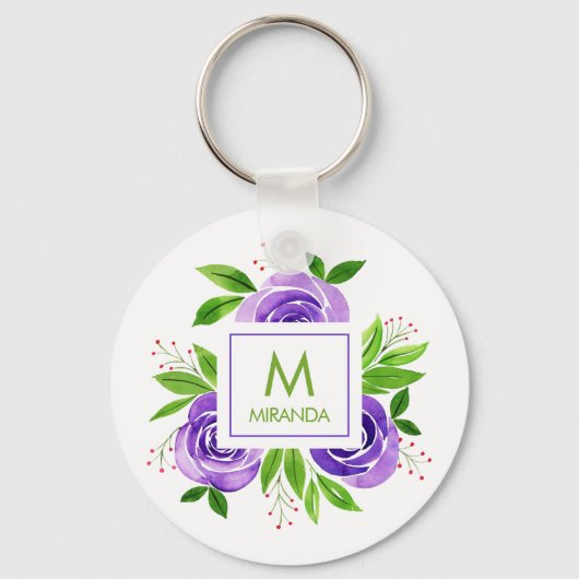 Porte-clés Monogramme et nom Floral Custom (Recto)