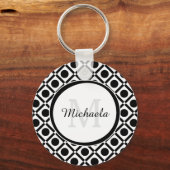 Porte-clés Monogramme et nom géométrique noir et blanc modern (Recto)