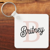 Porte-clés Monogramme et nom personnalisé moderne Pastel Pink (Recto)