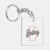 Porte-clés Monogramme et nom personnalisé moderne Pastel Pink (Devant gauche)