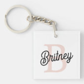 Porte-clés Monogramme et nom personnalisé moderne Pastel Pink (Devant)