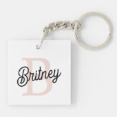 Porte-clés Monogramme et nom personnalisé moderne Pastel Pink (Dos)