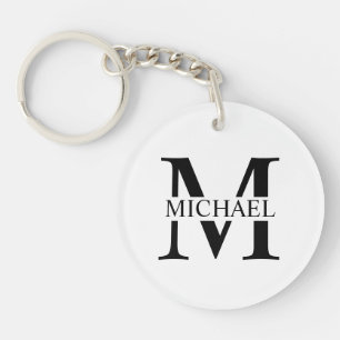 Porte-clés Monogramme et nom personnalisés blancs