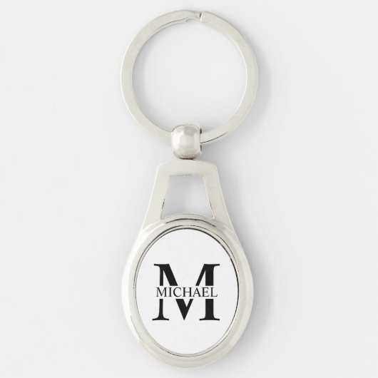 Porte-clés Monogramme et nom personnalisés blancs (Devant)