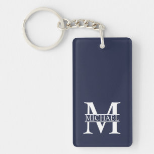 Porte-clés Monogramme et nom personnalisés bleu marine