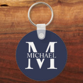 Porte-clés Monogramme et nom personnalisés bleu marine (Verso)