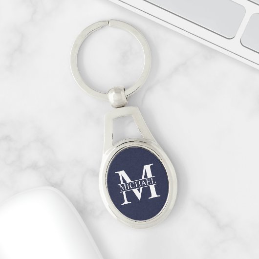 Porte-clés Monogramme et nom personnalisés bleu marine