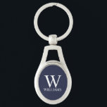 Porte-clés Monogramme et nom personnalisés bleu marine<br><div class="desc">Monogramme personnalisé et cadeau de nom caractéristiques monogramme personnalisé et nom en blanc classique serif style de police sur arrière - plan bleu marine. Idéal pour des vacances, des réunions de famille et des occasions spéciales.</div>