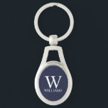 Porte-clés Monogramme et nom personnalisés bleu marine<br><div class="desc">Monogramme personnalisé et cadeau de nom caractéristiques monogramme personnalisé et nom en blanc classique serif style de police sur arrière - plan bleu marine. Idéal pour des vacances, des réunions de famille et des occasions spéciales.</div>