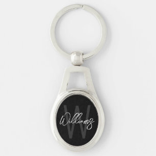 Porte-clés Monogramme et nom personnalisés de script noir
