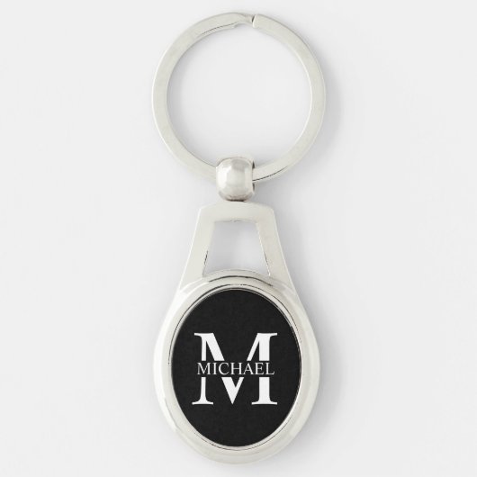 Porte-clés Monogramme et nom personnalisés en noir (Devant)
