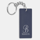Porte-clés Monogramme et nom personnalisés en script Navy Blu (Devant gauche)
