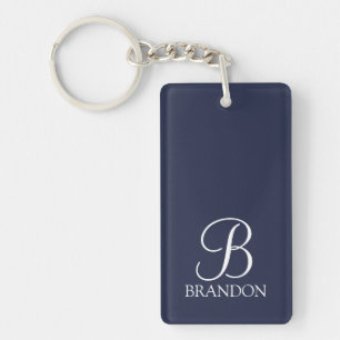 Porte-clés Monogramme et nom personnalisés en script Navy Blu