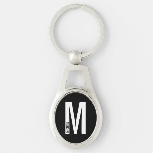 Porte-clés Monogramme et nom personnalisés noirs modernes (Devant)
