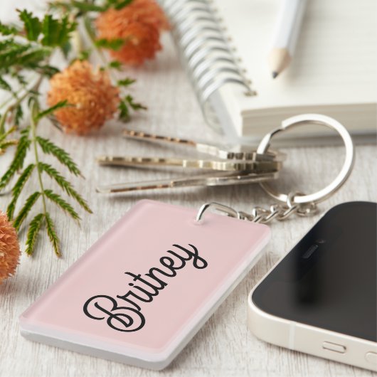Porte-clés Monogramme et nom rose pâle moderne (Devant droit)