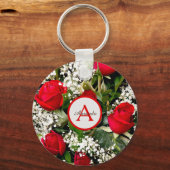 Porte-clés Monogramme et nom sur bouquet de roses rouges mode (Recto)