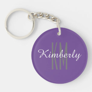 Porte-clés Monogramme et nom violet et gris, Personnalisez