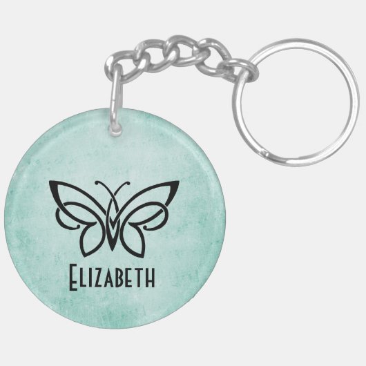 Porte-clés Monogramme et papillon plus votre nom sur le dos (Dos gauche)