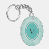 Porte-clés Monogramme et papillon sur fond vert menthe (Devant gauche)