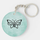 Porte-clés Monogramme et papillon sur fond vert menthe (Dos)