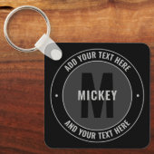 Porte-clés Monogramme et texte en gras | Noir et gris (Recto)