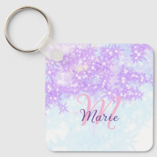 Porte-clés Monogramme étoile pailleté rose violet ajouter let