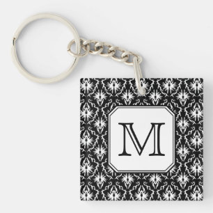 Porte-clés Monogramme fait sur commande. Modèle noir et blan