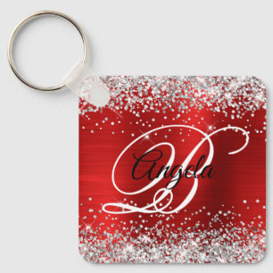 Porte-clés Monogramme fantaisie en feuille d'argent rouge