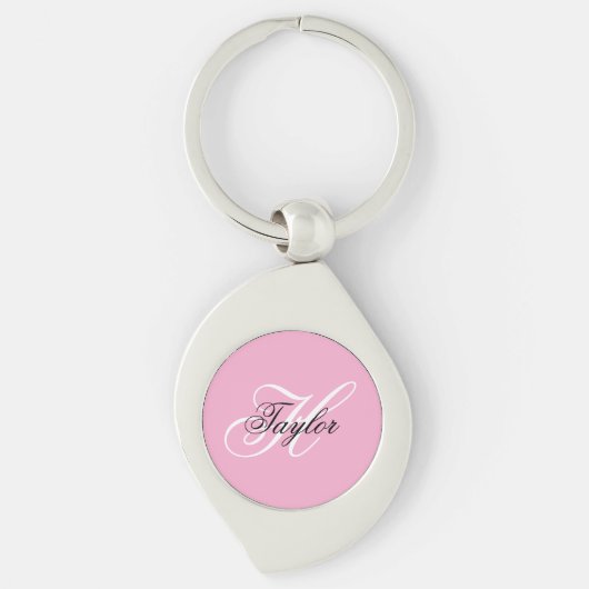 Porte-clés Monogramme fantaisie noir et blanc Rose (Devant)
