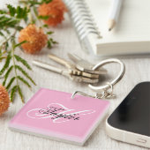 Porte-clés Monogramme fantaisie noir et blanc Rose (Devant Droit)