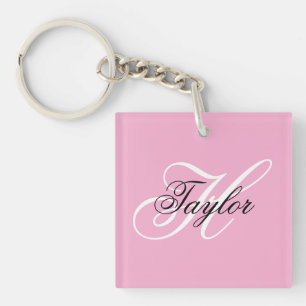 Porte-clés Monogramme fantaisie noir et blanc Rose