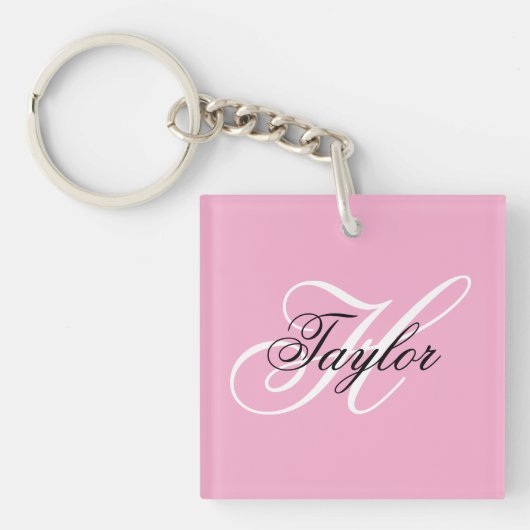 Porte-clés Monogramme fantaisie noir et blanc Rose (Devant)