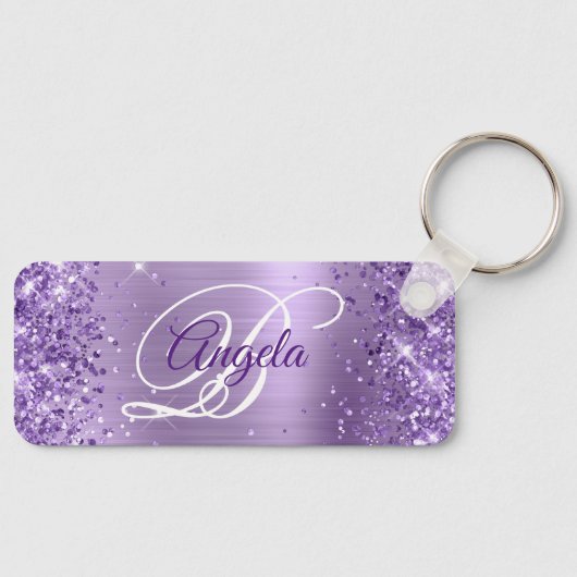 Porte-clés Monogramme fantaisie pailleté violet clair (Recto)