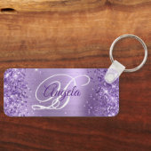 Porte-clés Monogramme fantaisie pailleté violet clair (Recto)