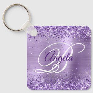 Porte-clés Monogramme fantaisie pailleté violet clair