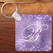 Porte-clés Monogramme fantaisie pailleté violet clair (Recto)